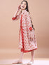 Girls Red floral print A-Line Cotton dress Round Neck Three-quarter sleeves Midi Dress (IW-REDIKKAT)
