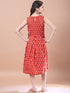 Girls Red floral print A-Line Cotton dress Round Neck Three-quarter sleeves Midi Dress (IW-REDIKKAT)
