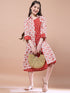 Girls Red floral print A-Line Cotton dress Round Neck Three-quarter sleeves Midi Dress (IW-REDIKKAT)