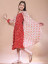 Girls Red floral print A-Line Cotton dress Round Neck Three-quarter sleeves Midi Dress (IW-REDIKKAT)