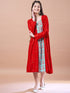 Girls Red ethnic motifs print a-line dress Cotton Round Neck Midi Dress With Shrug (IW-REDMIRROR)
