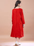Girls Red ethnic motifs print a-line dress Cotton Round Neck Midi Dress With Shrug (IW-REDMIRROR)
