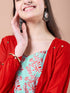 Girls Red ethnic motifs print a-line dress Cotton Round Neck Midi Dress With Shrug (IW-REDMIRROR)