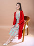 Girls Red ethnic motifs print a-line dress Cotton Round Neck Midi Dress With Shrug (IW-REDMIRROR)