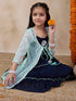 Girls Self Design Embellished Fit Flare Midi Georgette Ethnic Dress With Jacket (IW-SKYBLUEGGT)