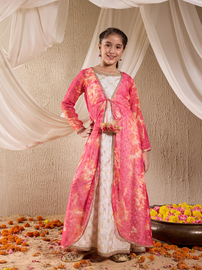 Girls Ethnic Motifs Print Maxi Dress (IW-WHITEBANARSICAPE)