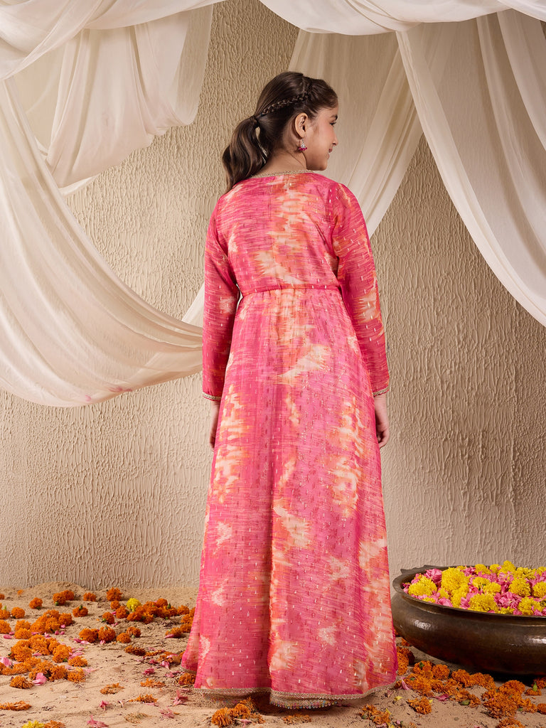 Girls Ethnic Motifs Print Maxi Dress (IW-WHITEBANARSICAPE)