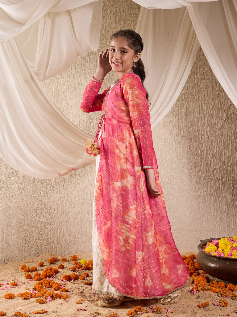 Girls Ethnic Motifs Print Maxi Dress (IW-WHITEBANARSICAPE)