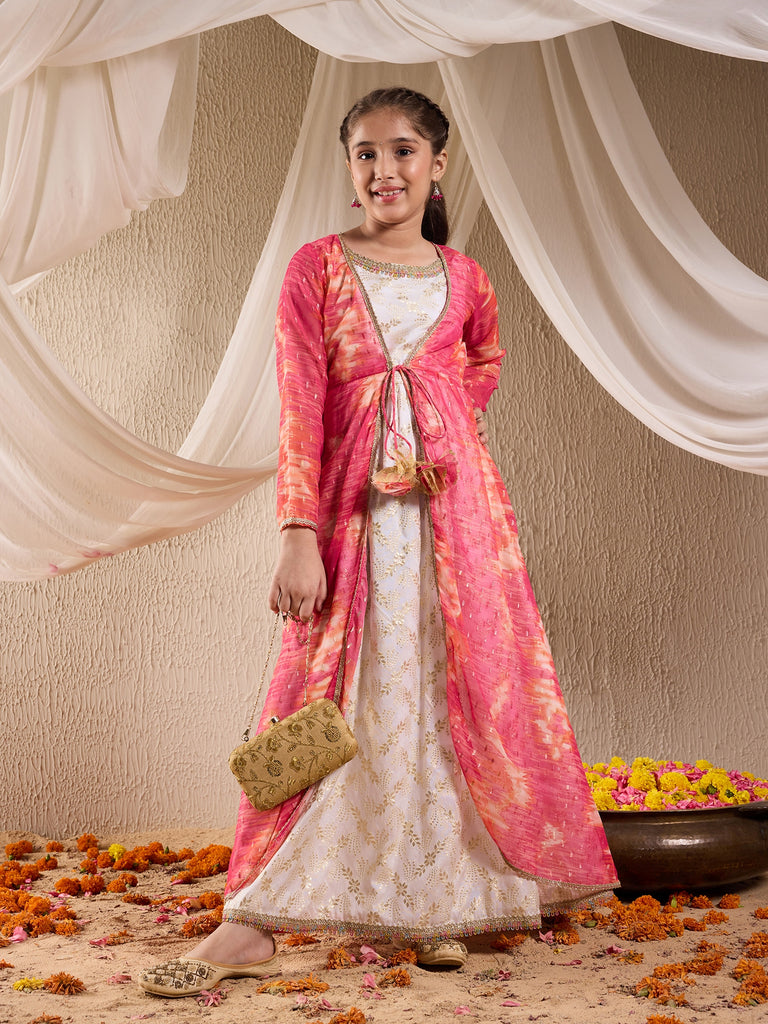 Girls Ethnic Motifs Print Maxi Dress (IW-WHITEBANARSICAPE)