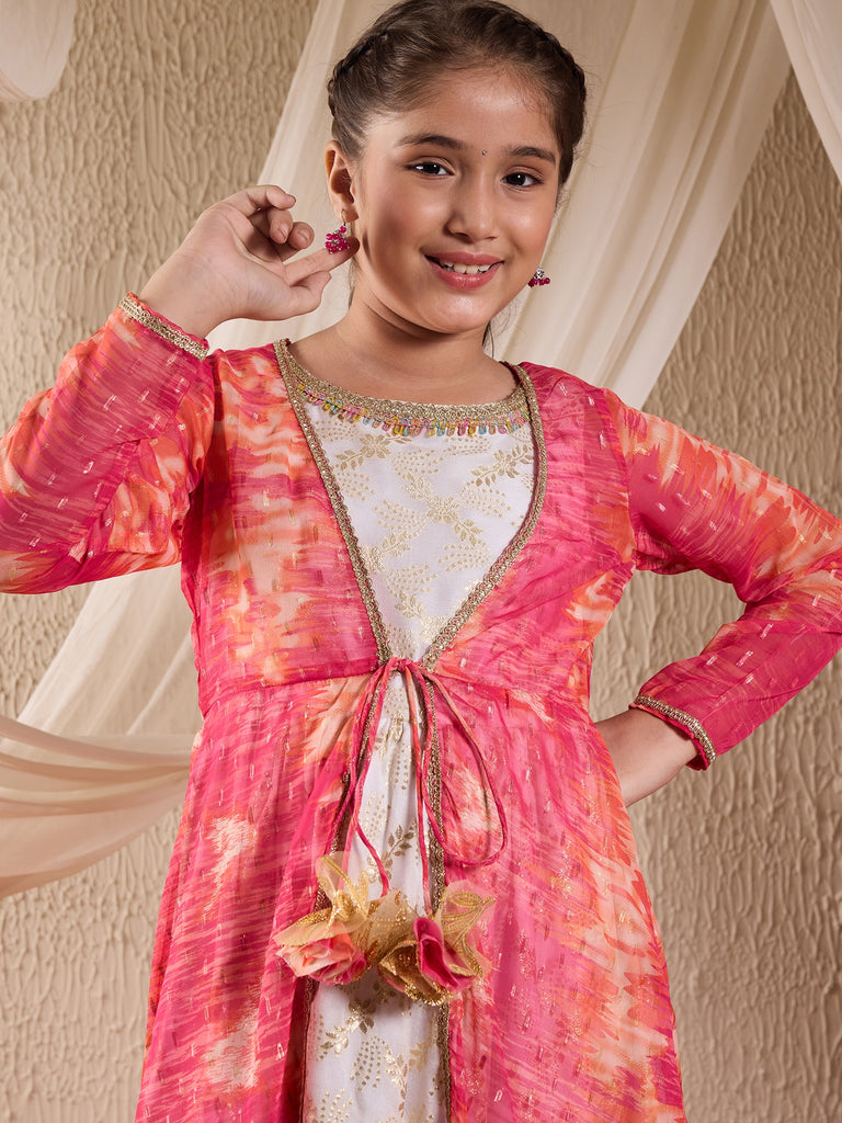 Girls Ethnic Motifs Print Maxi Dress (IW-WHITEBANARSICAPE)