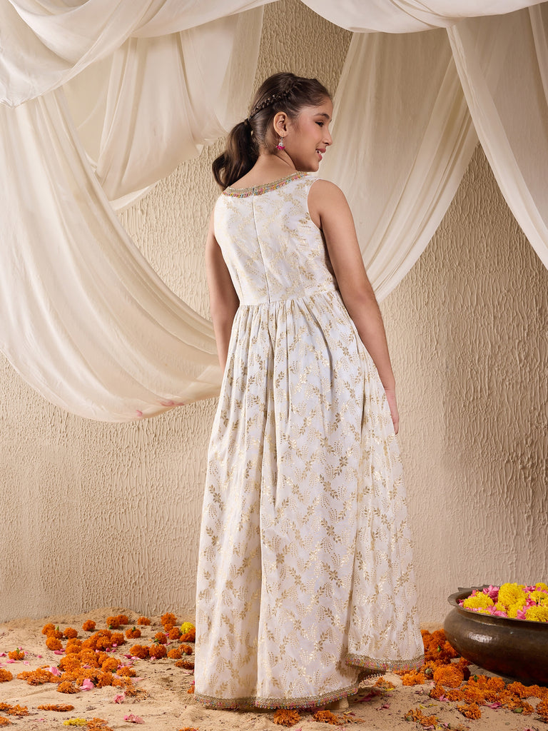 Girls Ethnic Motifs Print Maxi Dress (IW-WHITEBANARSICAPE)