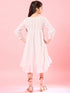 Girls White self design Cotton Notched Neck Puff Sleeves A-Line Midi Dress (IW-WHITESCHIFFLY)