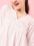 Girls White self design Cotton Notched Neck Puff Sleeves A-Line Midi Dress (IW-WHITESCHIFFLY)