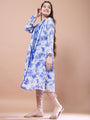 Girls Blue floral print a-line dress V-Neck Long Sleeves Midi Dress With Shrug (IW-WHITESLUB)