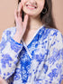 Girls Blue floral print a-line dress V-Neck Long Sleeves Midi Dress With Shrug (IW-WHITESLUB)