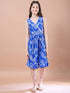 Girls Blue floral print a-line dress V-Neck Long Sleeves Midi Dress With Shrug (IW-WHITESLUB)