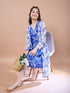 Girls Blue floral print a-line dress V-Neck Long Sleeves Midi Dress With Shrug (IW-WHITESLUB)
