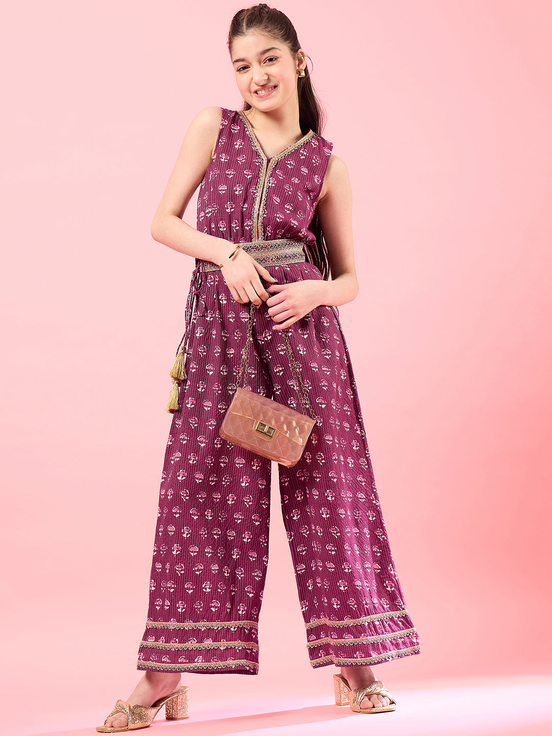 Girls Printed Basic Jumpsuit with Embellished (IW-WINEDOBBY)