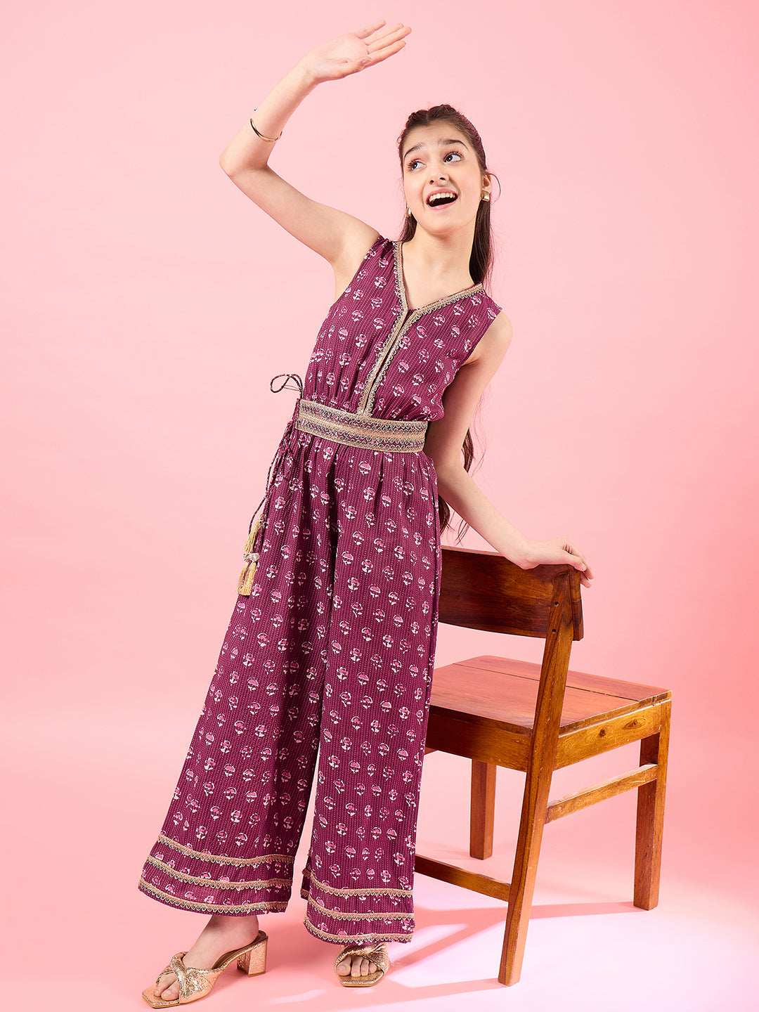 Girls Printed Basic Jumpsuit with Embellished (IW-WINEDOBBY)