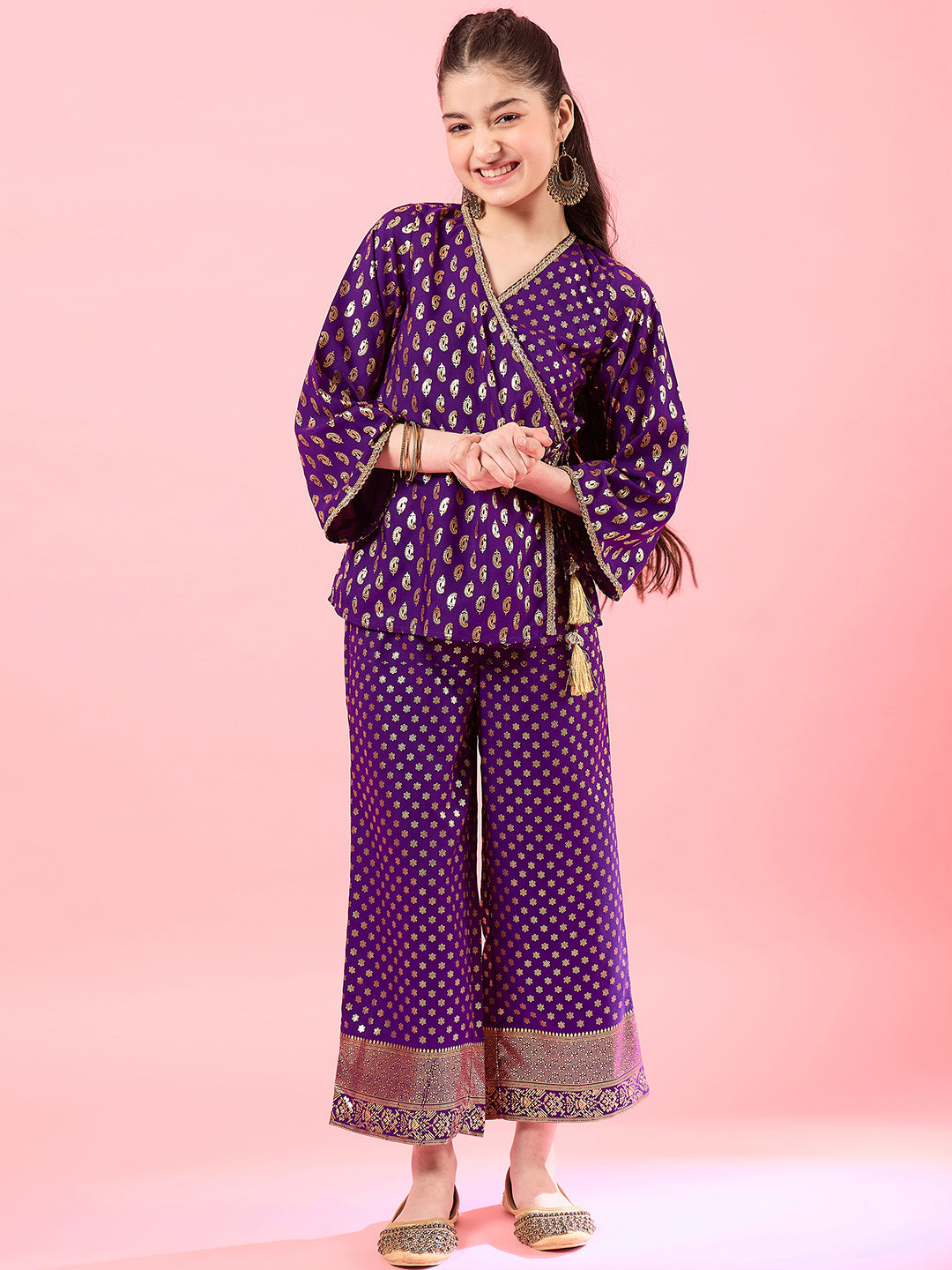 Girls Printed Top with Pyjamas (IW-WINEFOIL)