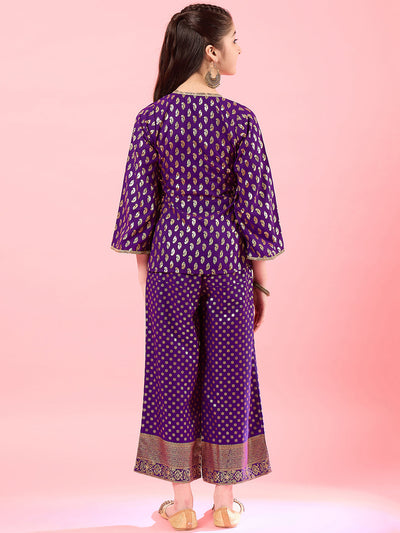 Girls Printed Top with Pyjamas (IW-WINEFOIL)