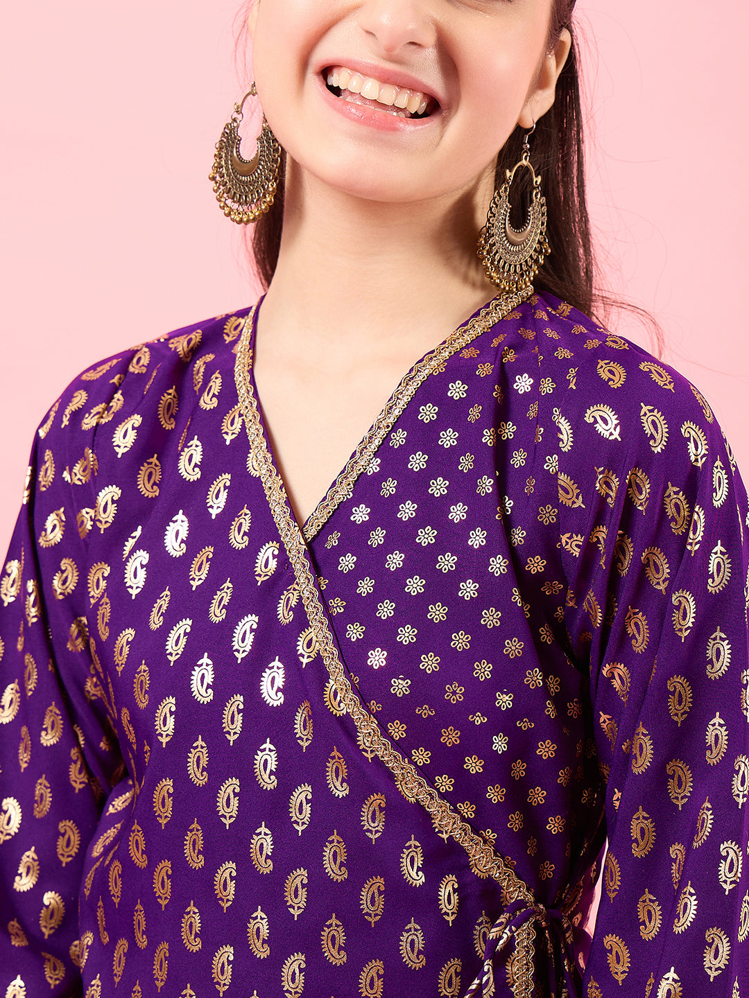 Girls Printed Top with Pyjamas (IW-WINEFOIL)