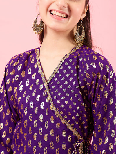 Girls Printed Top with Pyjamas (IW-WINEFOIL)