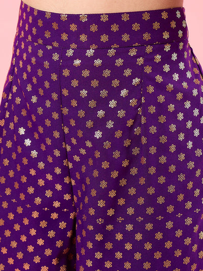 Girls Printed Top with Pyjamas (IW-WINEFOIL)