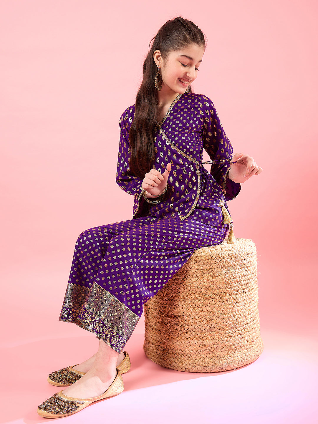 Girls Printed Top with Pyjamas (IW-WINEFOIL)