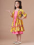Girls Print Fit & Flare Dress With Shrug (IW-YELLOWBOOTACAPE)