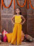 Girls Floral Printed Shoulder Straps Top With Palazzos (IW-YELLOWCOORD)