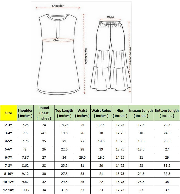 Pspeaches Girls Yellow Gold foil printed Georgette A-Line Kurti with Sharara & Net Dupatta ( SKU-Iw-Yellowfoilggt )