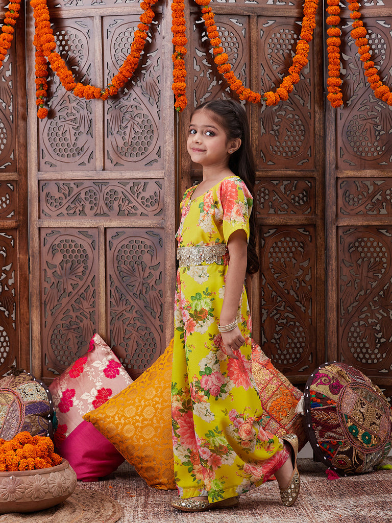 Pspeaches Girls Floral Printed Top With Palazzos (IW-YELLOWGGT)