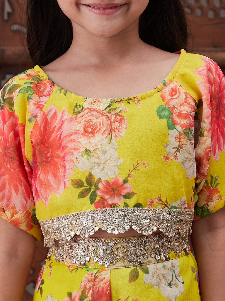 Pspeaches Girls Floral Printed Top With Palazzos (IW-YELLOWGGT)