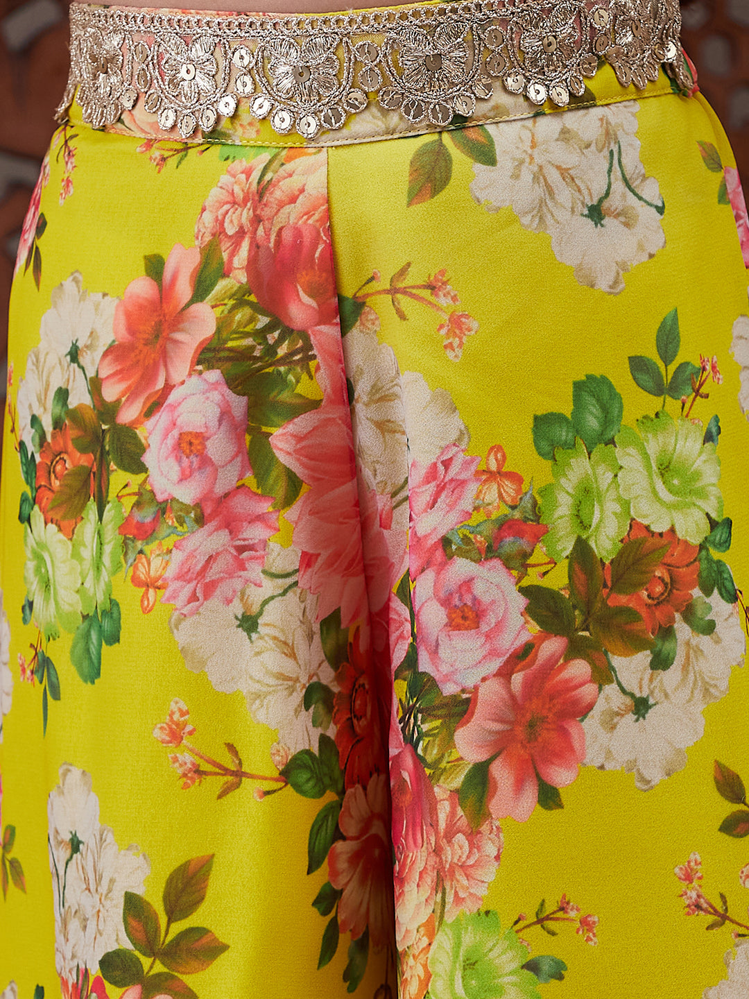 Pspeaches Girls Floral Printed Top With Palazzos (IW-YELLOWGGT)