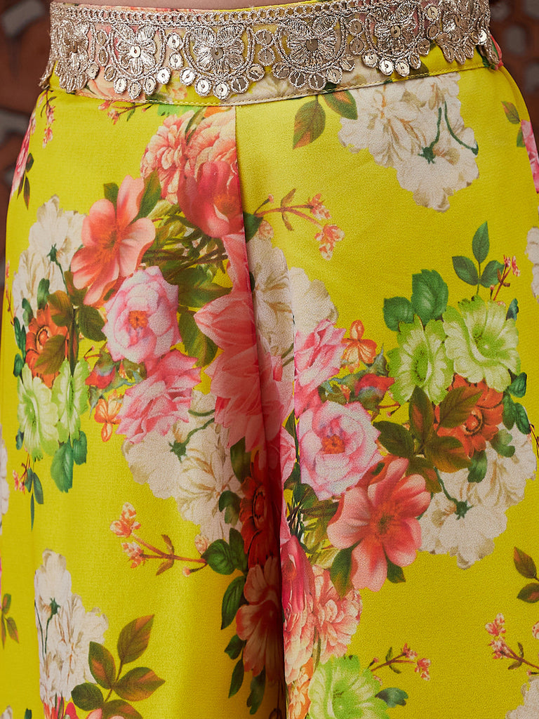 Pspeaches Girls Floral Printed Top With Palazzos (IW-YELLOWGGT)