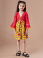 Floral Printed Bell Sleeve Cotton A-Line Dress (IW-YELLOWJAALLUREX)