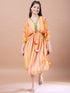 Girls Yellow striped a-line dress Striped Georgette V-Neck Kimono Sleeves Midi Dress (IW-YELLOWKAFTAN)