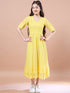 Girls Yellow self design dress Cotton V-Neck Short Sleeves Fit & Flare Midi Dress (IW-YELLOWKOTASCHIFFLY)