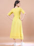 Girls Yellow self design dress Cotton V-Neck Short Sleeves Fit & Flare Midi Dress (IW-YELLOWKOTASCHIFFLY)