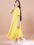 Girls Yellow self design dress Cotton V-Neck Short Sleeves Fit & Flare Midi Dress (IW-YELLOWKOTASCHIFFLY)