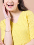 Girls Yellow self design dress Cotton V-Neck Short Sleeves Fit & Flare Midi Dress (IW-YELLOWKOTASCHIFFLY)