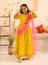 Pspeaches Girls Printed Fit Flare Maxi Ethnic Dress With Dupatta Waist Belt (IW-YELLOWORGANZA)