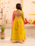 Pspeaches Girls Printed Fit Flare Maxi Ethnic Dress With Dupatta Waist Belt (IW-YELLOWORGANZA)
