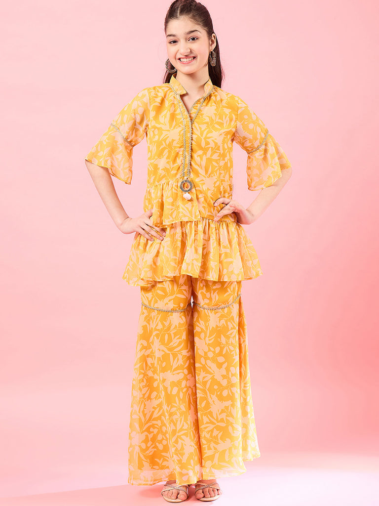 Girls Printed Tunic with Palazzos (IW-YELLOWWHITE)