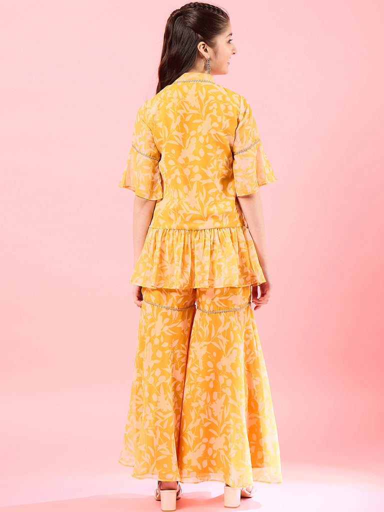 Girls Printed Tunic with Palazzos (IW-YELLOWWHITE)