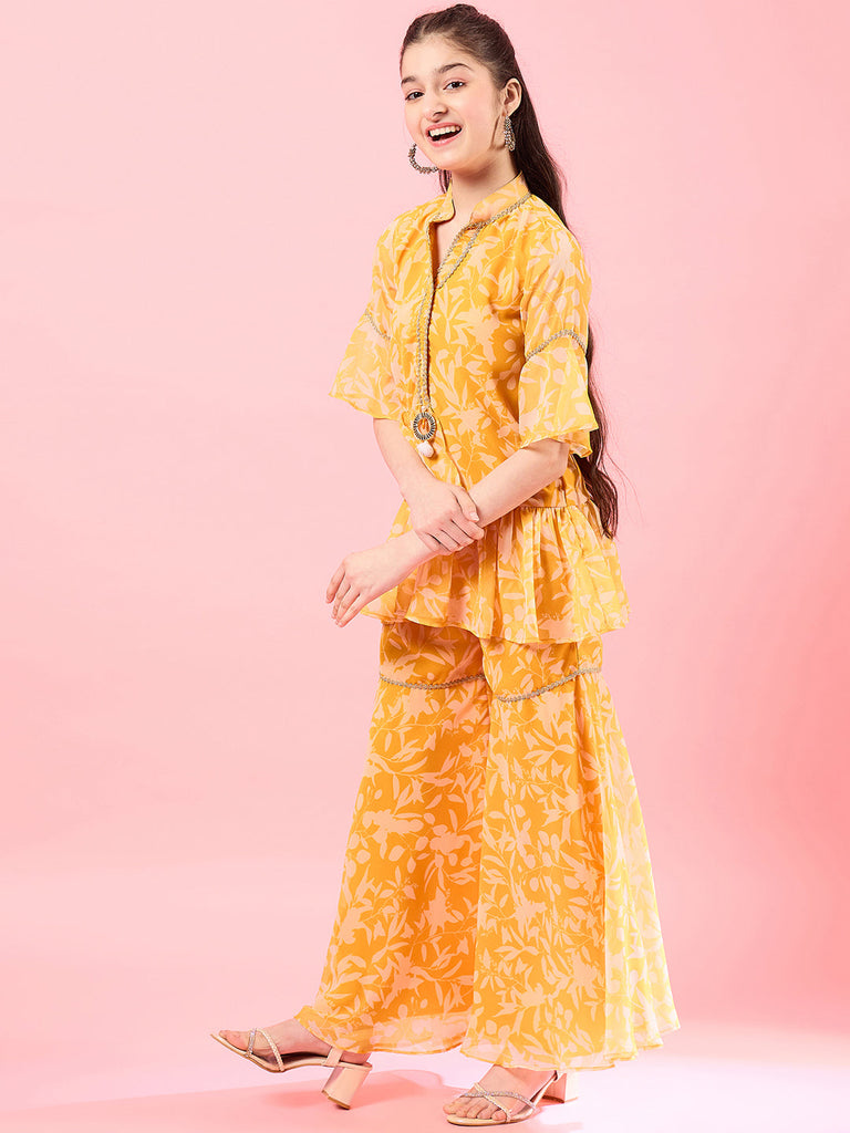 Girls Printed Tunic with Palazzos (IW-YELLOWWHITE)
