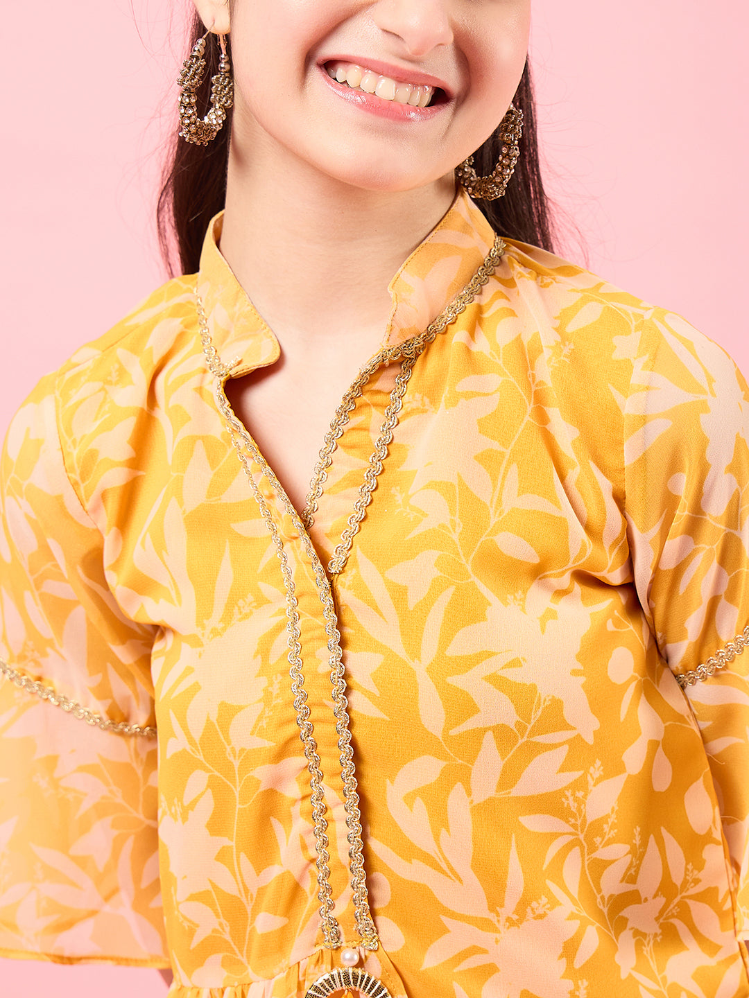 Girls Printed Tunic with Palazzos (IW-YELLOWWHITE)