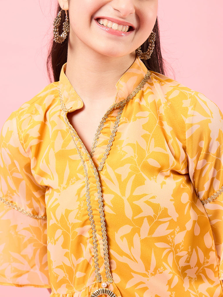 Girls Printed Tunic with Palazzos (IW-YELLOWWHITE)