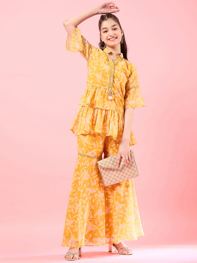 Girls Printed Tunic with Palazzos (IW-YELLOWWHITE)